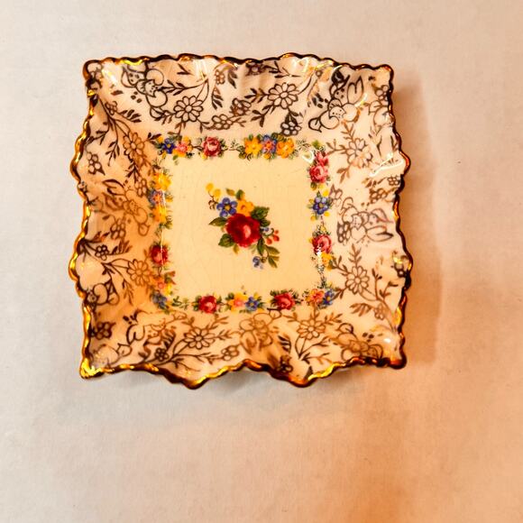 VTG James Kent LTD Longton 3015 England Ruffle Edge Trinket Floral Roses Dish - Picture 4 of 8